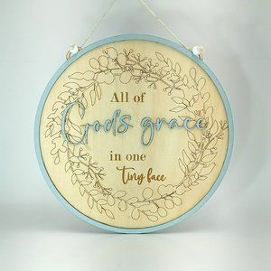 Adorable "God's grace" nursery sign! Natural wood and powder blue accents.
